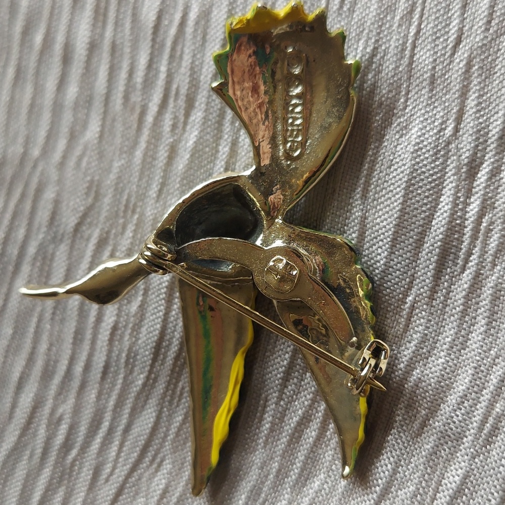 Gerry's Bird Brooch in a Bright Green and Gold-Tone Metal Vintage from the 70's - Picture 3 of 4